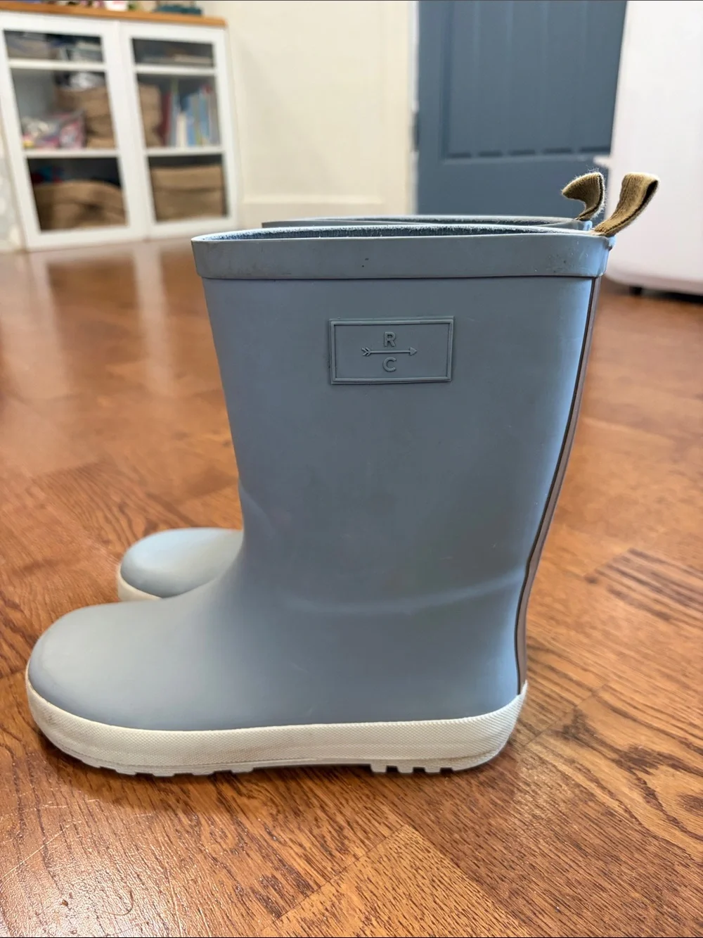 Rylee + Cru Light Blue Kids Tall Rain Boots with Cream Pull Tabs